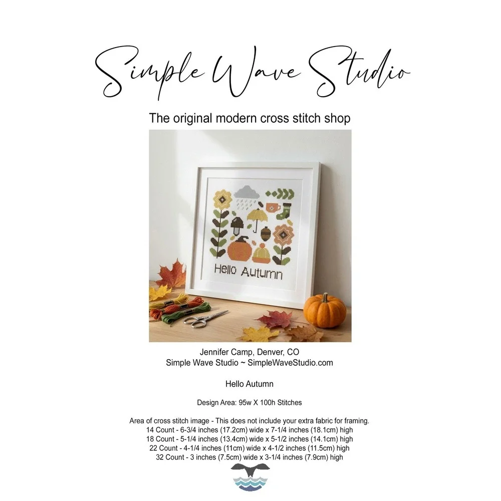 Hello Autumn Modern Cross Stitch Pattern Fall Sampler - Picture 1 of 5
